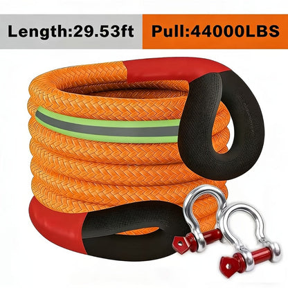 Recovery Tow Strap Heavy Duty – Up to 48000 LBS Break Strength, Kinetic Tow Rope with 2 D-Ring Shackles, Reflective Safety Flag & Storage