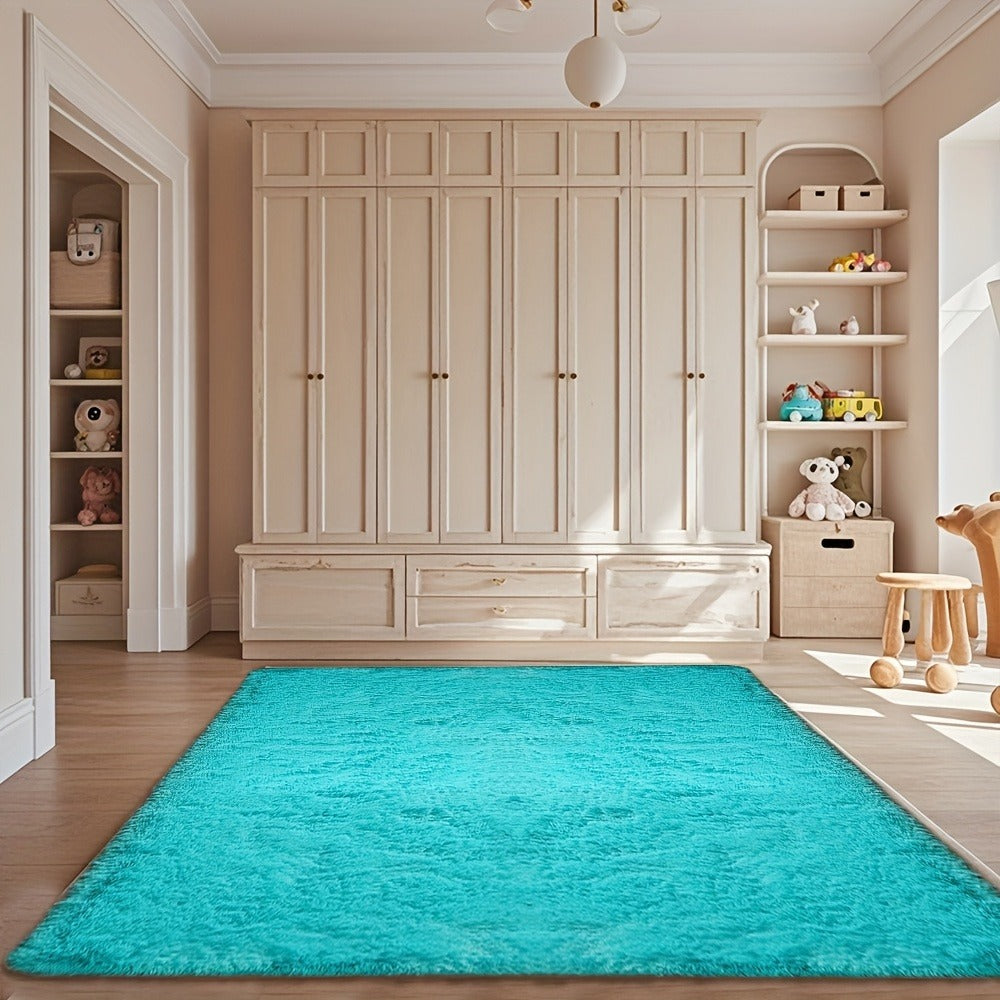 Area Rug Fluffy Faux-Fur Shag in Solid, Tie-Dye and Ombre Colors with Six available Room Sizes