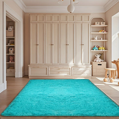 Area Rug Fluffy Faux-Fur Shag in Solid, Tie-Dye and Ombre Colors with Six available Room Sizes