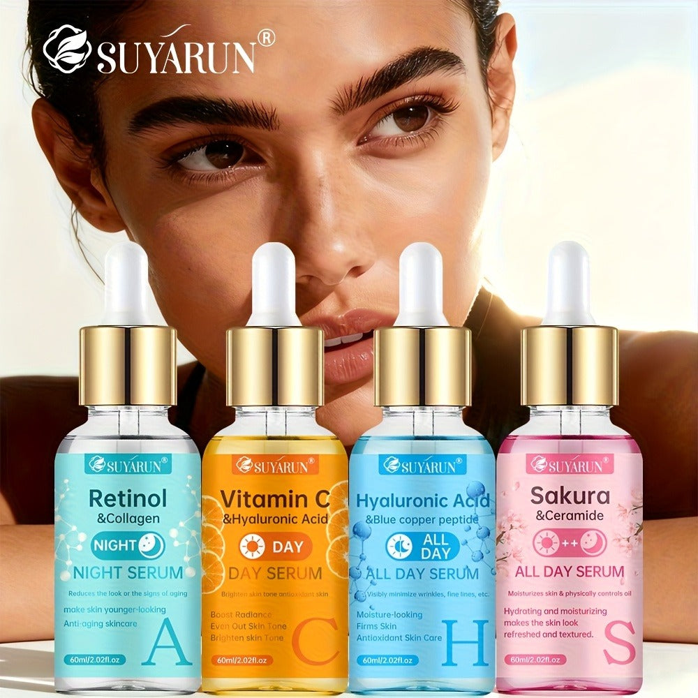 Face Serum Set 4-Piece Day & Night with Vitamin C Retinol Hyaluronic Acid Ceramide - Deep for Bath Time, Home Spa and Personal Care