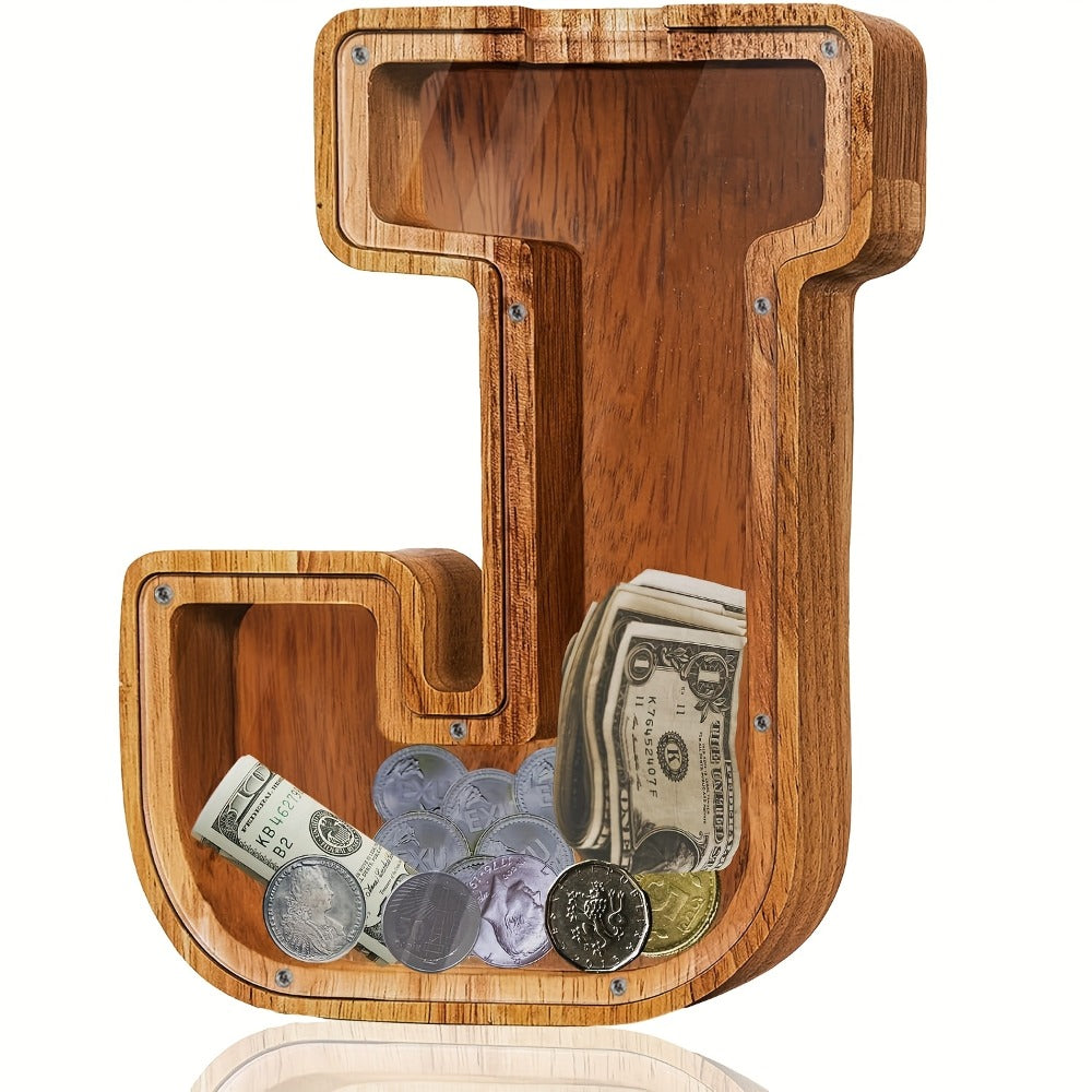 Personalized Wooden Piggy Bank for Kids – A-Z Alphabet Letter Initial Coin & Bill Savings Bank for Boys & Girls