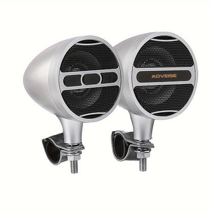Motorcycle Bluetooth Stereo Speaker System with Built-In Amplifier – 3" Handlebar Mount Speakers, MP3 & USB, 12V, 20W×2 for ATV