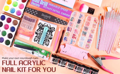 Acrylic Nail Kit with Electric Drill & UV LED Nail Lamp – Complete Professional Starter Set for Beginners with Acrylic Powder Brush Tools