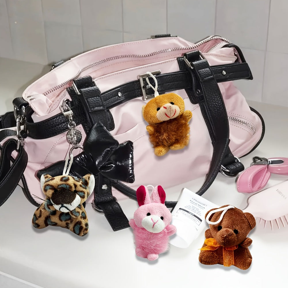 Mini Animal Plush Keychain 24 Pack Bulk, Small Stuffed Animals Assorted Random Colors, Party Favors for Kids