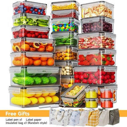 Food Storage Containers 48-Piece Multi-Shape Set with 24 Boxes, 24 Lids and Eight Sizes for Kitchen and Pantry Organization