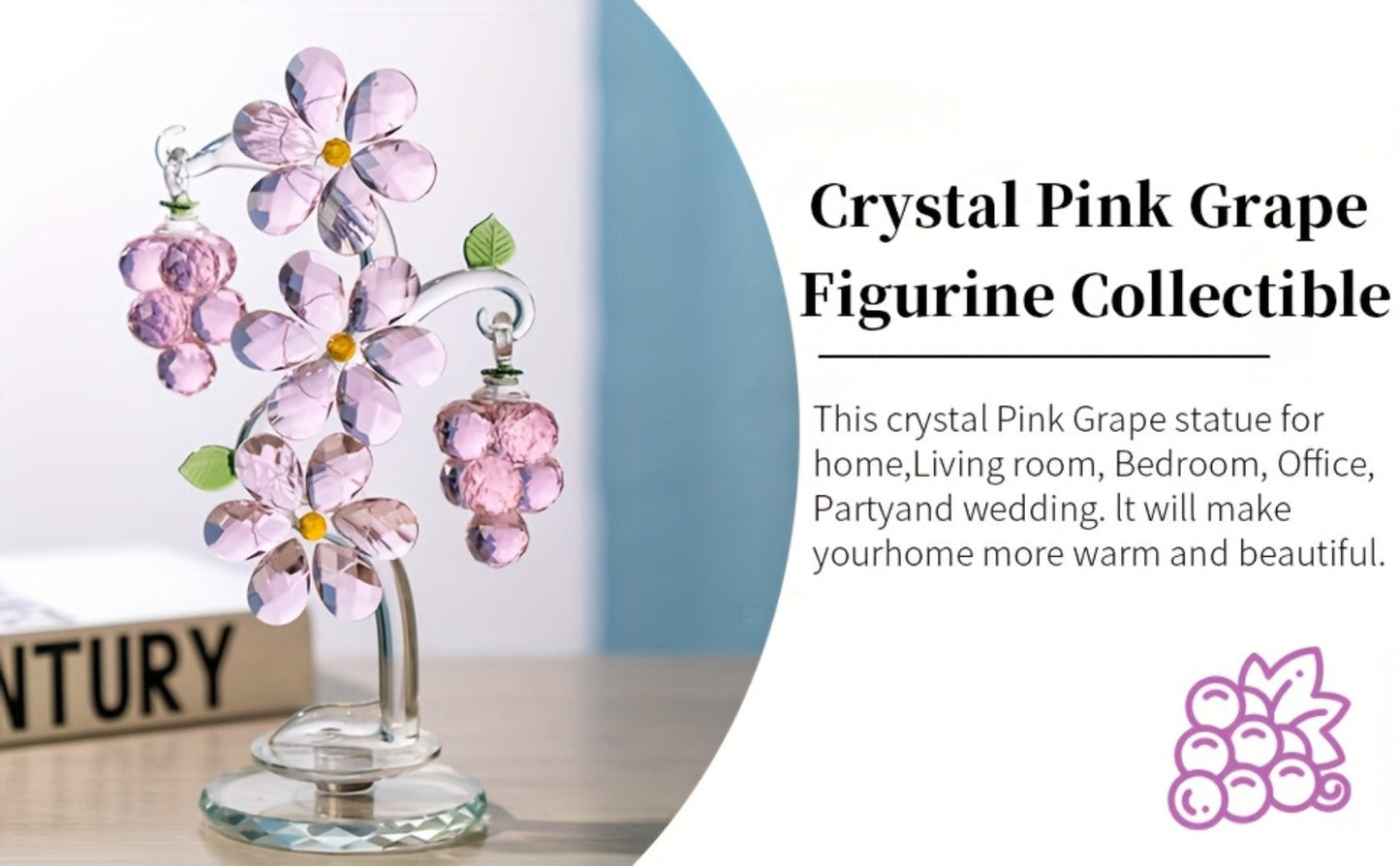 Pink Crystal Tree Statue Ornament – Romantic Crystal Flower Sculpture with Rotatable Base, Elegant Home Decor Gift for Valentine's Day