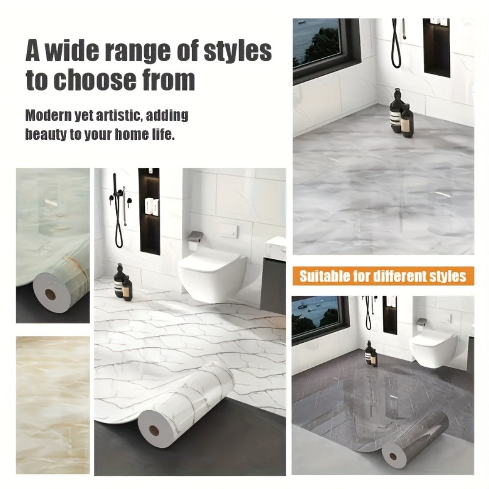 Peel and Stick Floor Tile Sticker 15.7"x118" Self-Adhesive Marble Pattern Vinyl Roll for Entryways, Bedrooms and Living Spaces