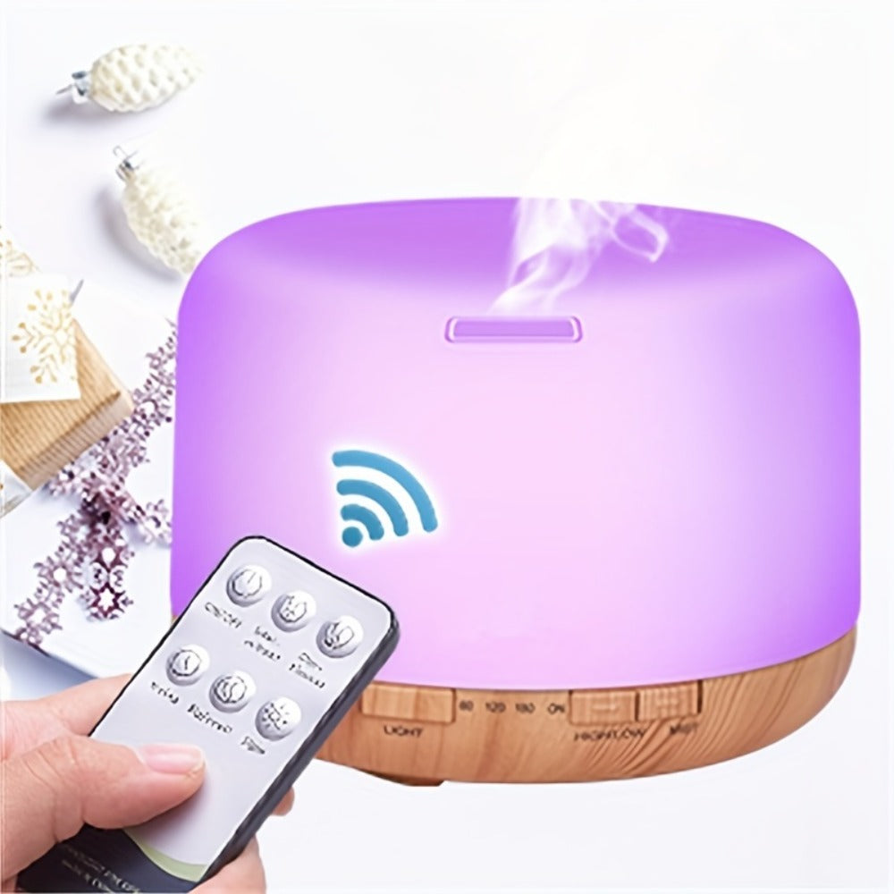Large Room Essential Oil Diffuser 16.91oz, Timer, 7 Ambient LED Lights, No Water Auto-Off, Wood Grain Design for Home & Office