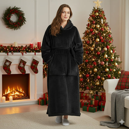 Wearable Blanket Hoodie – Oversized Extra-Long Ultra-Soft Acrylic Hooded Blanket for Adults, Warm Cozy TV Watching Winter Gift for Christmas