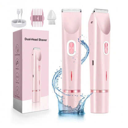 Bikini Trimmer Electric 2-in-1 Rechargeable Dual-Head Face Shaver for Women – Stainless Steel Blade USB Cordless Hair Remover for Bikini