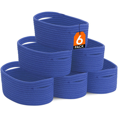 Basket Storage Organizer 6-Pack Cotton Rope Cube Bins 11 x 7 x 5 Inch in Five Color Options