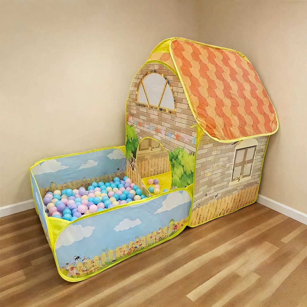 Kids Cottage Play Tent with Ball Pit Cartoon Playhouse Indoor Outdoor with the Listed Color, Size or Set Options for Everyday Use