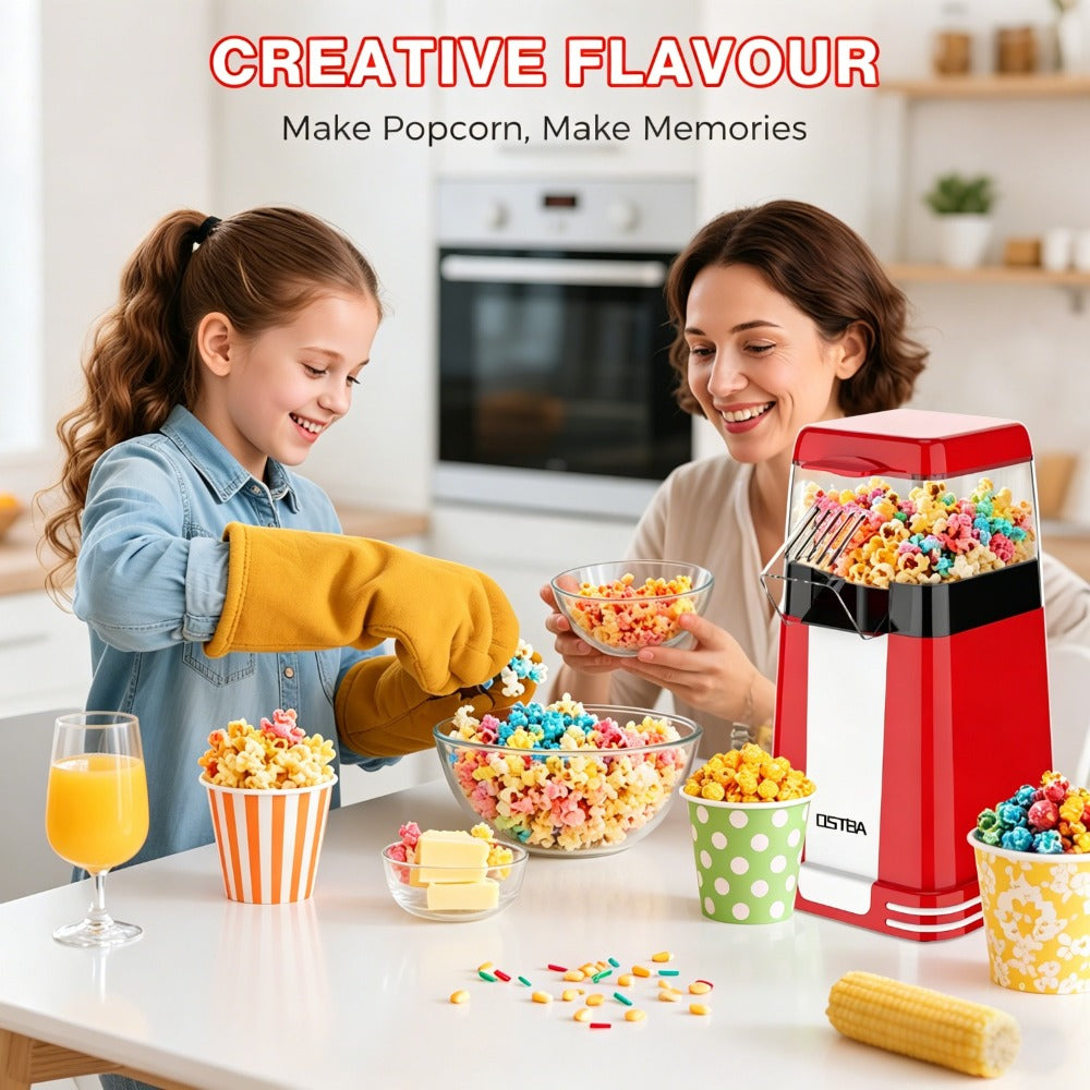Hot Air Popcorn Popper Maker 16 Cups, Oil-Free Electric Popcorn Machine with Measuring Cup for Kernels & Butter Melting