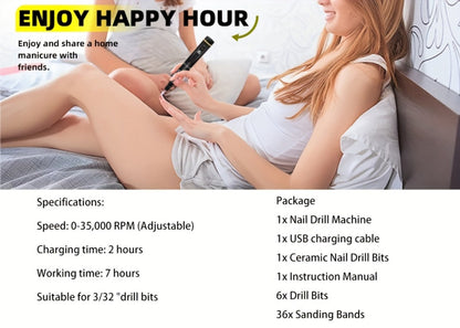 Electric Nail Drill 35000 RPM Rechargeable Pen with Digital Display, Forward Reverse and Three Colors