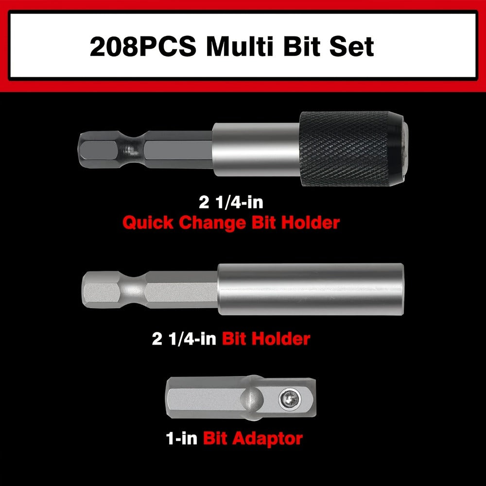 208-Piece Screwdriver Bit Set Impact Driver Kit – S2 Steel Torx Phillips Square Hex Nut Driver with Toolbox for Drill Power Tool DIY Auto
