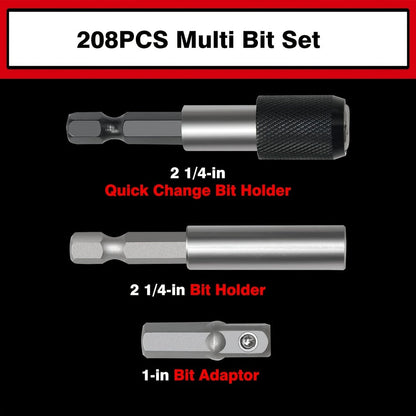 208-Piece Screwdriver Bit Set Impact Driver Kit – S2 Steel Torx Phillips Square Hex Nut Driver with Toolbox for Drill Power Tool DIY Auto