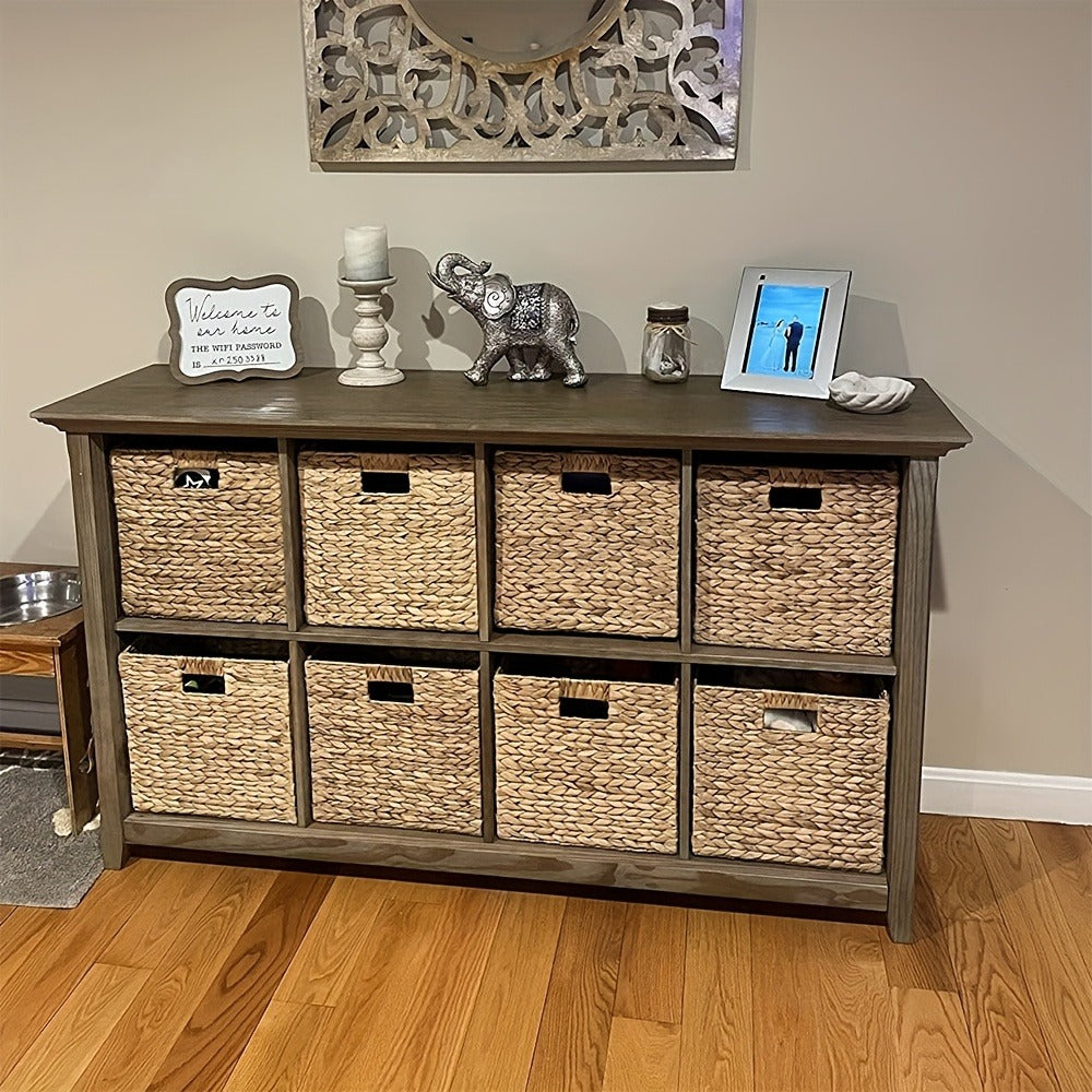 Water Hyacinth Storage Baskets 11in – Handwoven Stackable Cube Baskets for Shelves Closet Laundry, Natural Wicker Organizer Bins