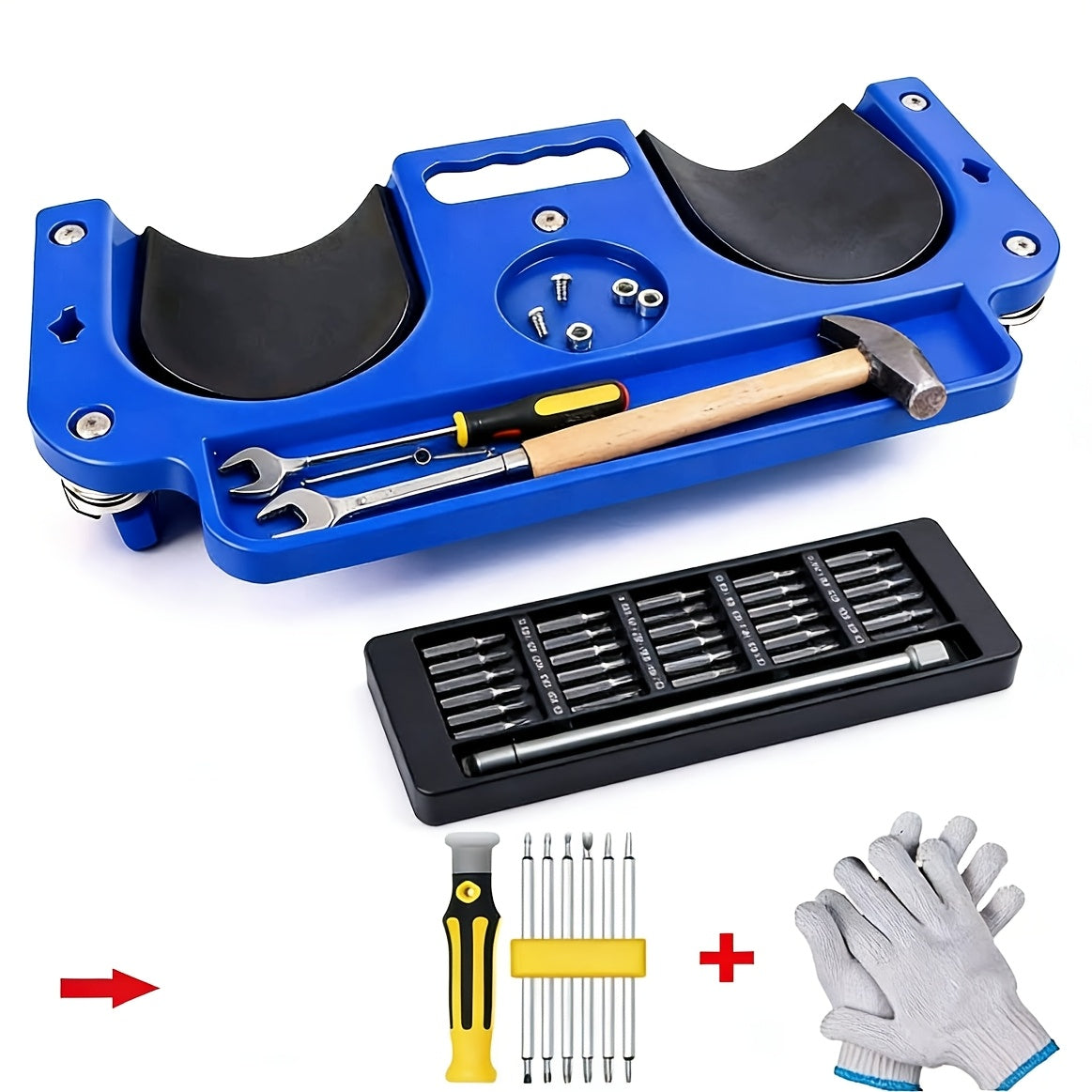 Rolling Knee Creeper Pad with Built-In Tool Tray – ABS High-Impact Frame, Cushioned Kneeling Pad for Car Repairs, Carpentry & Flooring