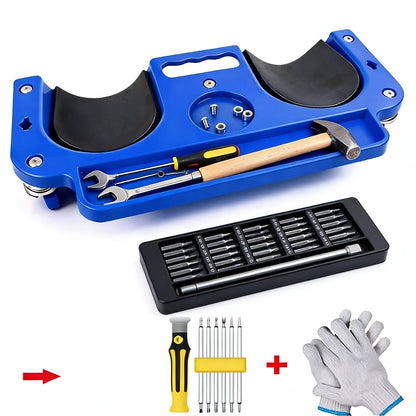Rolling Knee Creeper Pad with Built-In Tool Tray – ABS High-Impact Frame, Cushioned Kneeling Pad for Car Repairs, Carpentry & Flooring