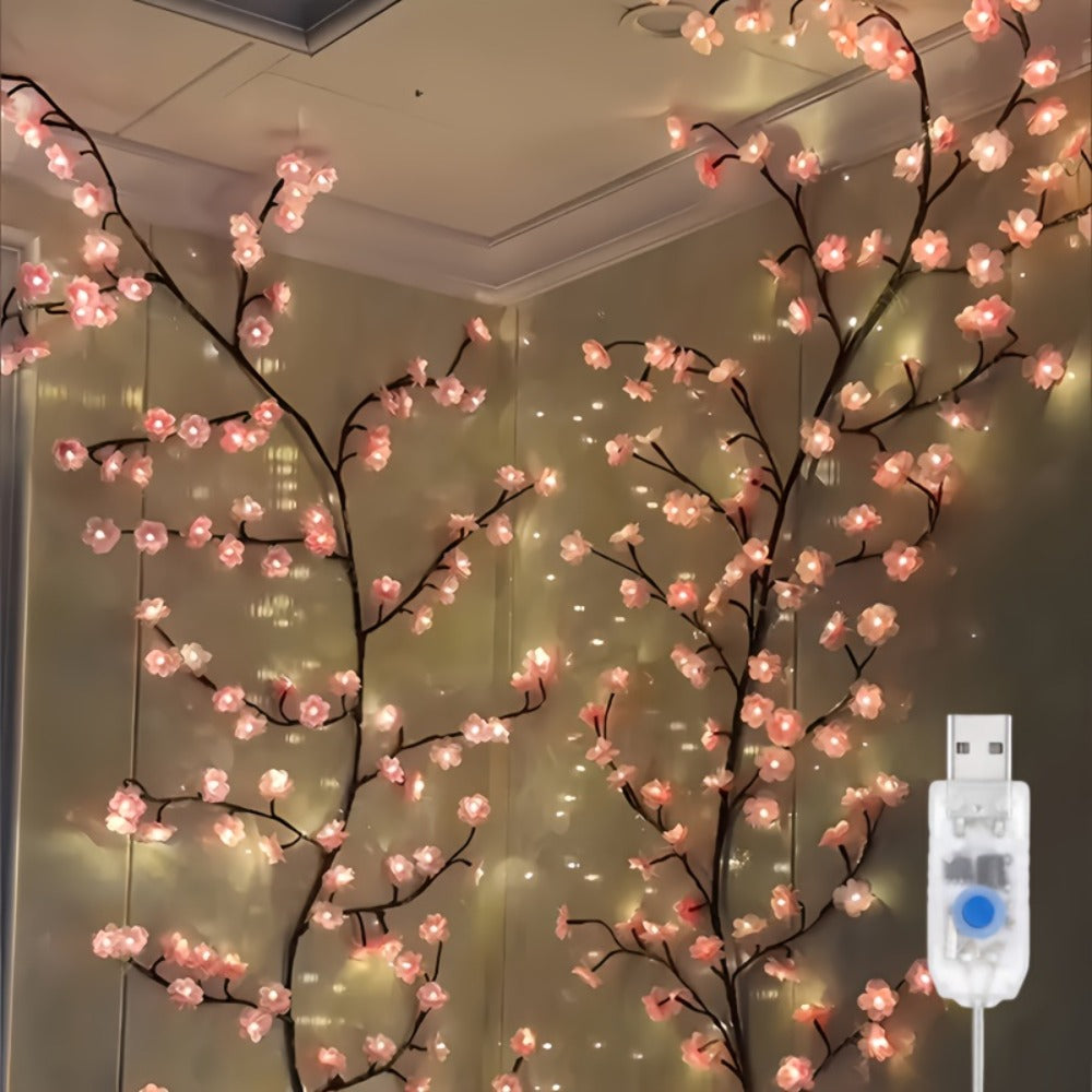 String Lights, Cherry Blossom Branch Chandelier with USB Power, Eight Modes and Four LED-and-Length Options