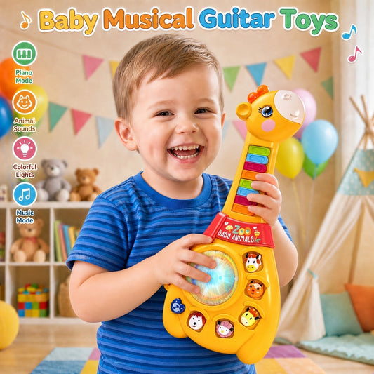 Giraffe Guitar Toy Baby 12 Months with Piano Keys, Animal Sounds & Flashing with the Listed Color, Size or Set Options for Everyday Use