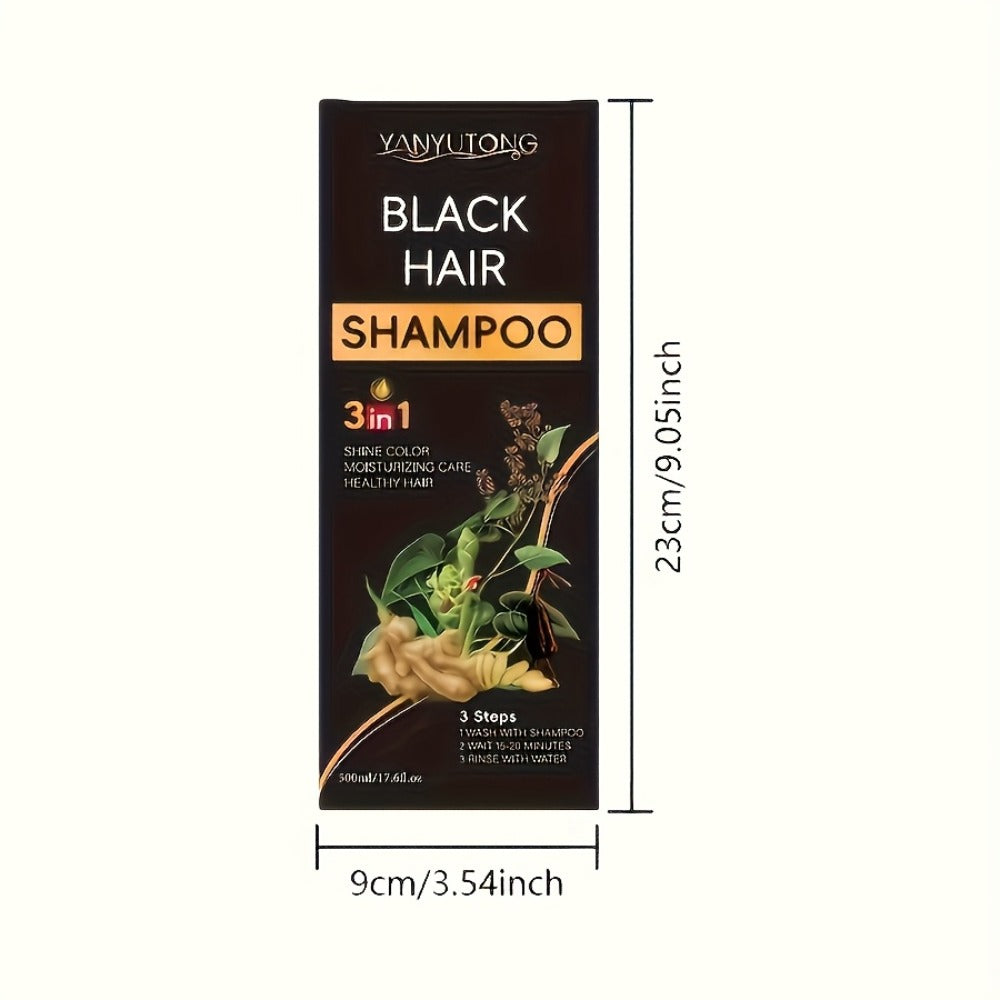Hair Color Shampoo, YANYUTONG 3-in-1 Black Hair and Beard Color in One 500ml Labeled Pump Bottle