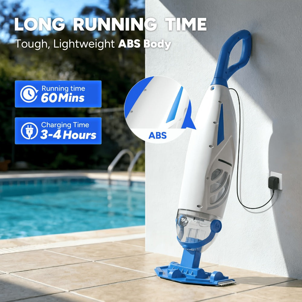 Cordless Pool Vacuum Cleaner 15.8 GPM Suction, 60-Min Runtime, Telescopic Pole for Entryways, Bedrooms and Living Spaces