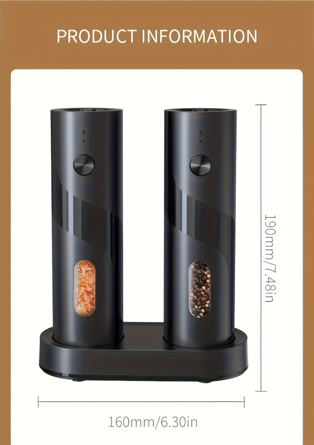 Electric Salt and Pepper Grinder Set with LED Light, Rechargeable Salt Pepper Mill, Adjustable Coarseness 3.72oz Large
