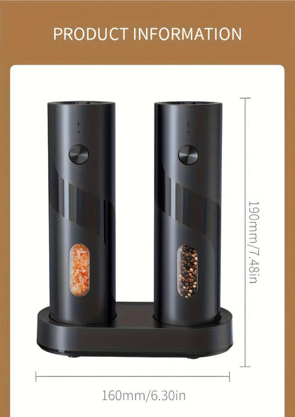 Electric Salt and Pepper Grinder Set with LED Light, Rechargeable Salt Pepper Mill, Adjustable Coarseness 3.72oz Large