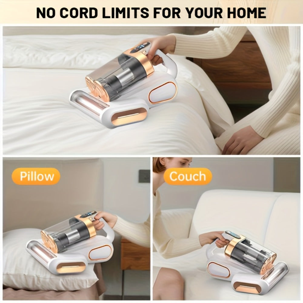 Mattress Vacuum Cleaner Handheld 16kPa Suction with UV Lamp & 80000RPM Soundwave Technology – Portable Dual Cup Bed Vacuum for Dust Mites