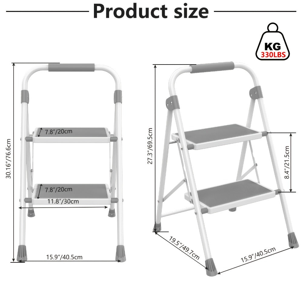 Folding Steel Step Stool with Storage Shelf & Wide Anti-Slip Pedal, 2/4-Step Sturdy Portable Step Ladder for Home