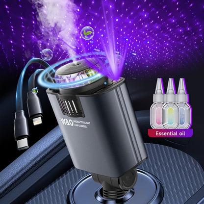3-in-1 Car Charger, Air Freshener & Starry Sky Ceiling Light – Retractable Type-C & Lightning Cable, Aromatherapy Perfume