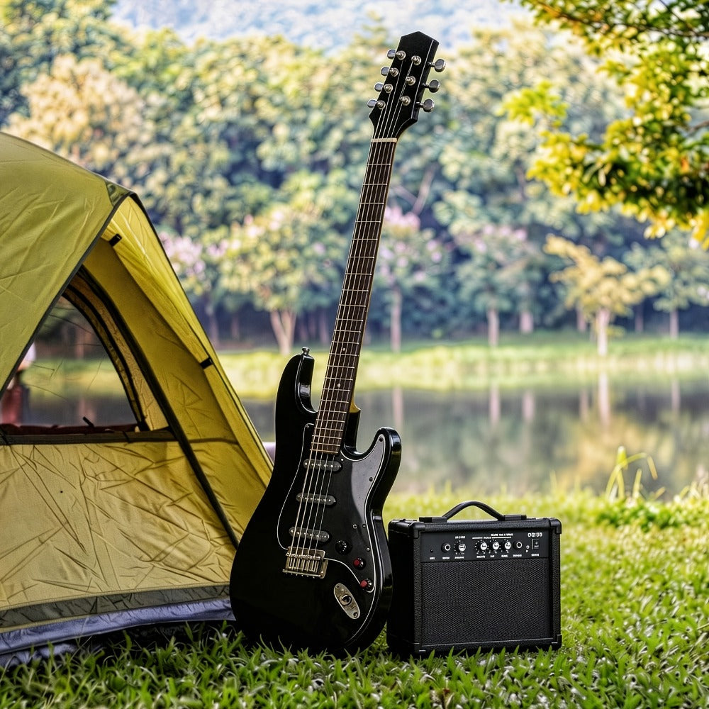 20W Electric Bass Guitar Amplifier with 6.5-Inch Speaker, Volume Treble Bass Middle Controls, Headphone Output Jack