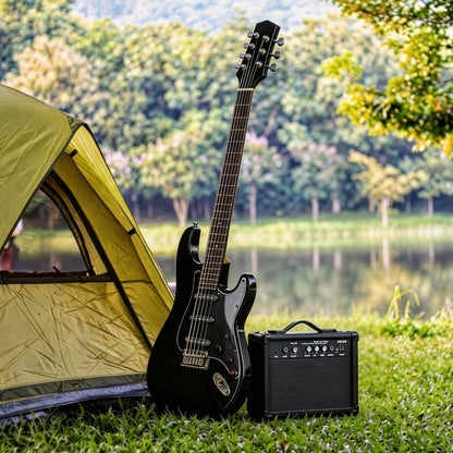 20W Electric Bass Guitar Amplifier with 6.5-Inch Speaker, Volume Treble Bass Middle Controls, Headphone Output Jack