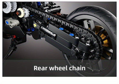 1000PCS Motorcycle Building Blocks 1:10 Scale DIY Black & Gold Motorbike Model Kit – Adult Collector Display Ornament