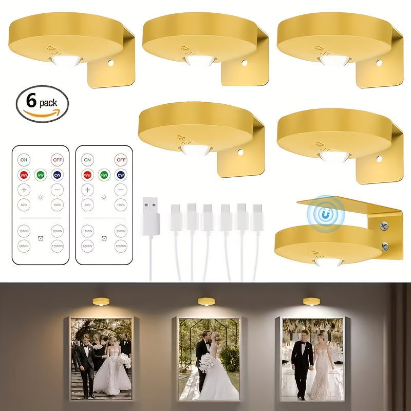 Picture Lights for Wall Rechargeable, Magnetic LED Art Display Light with Remote 3 Color Temperatures Dimmable Timer Golden Finish