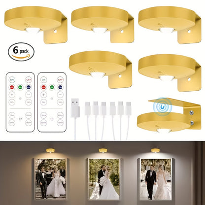 Picture Lights for Wall Rechargeable, Magnetic LED Art Display Light with Remote 3 Color Temperatures Dimmable Timer Golden Finish