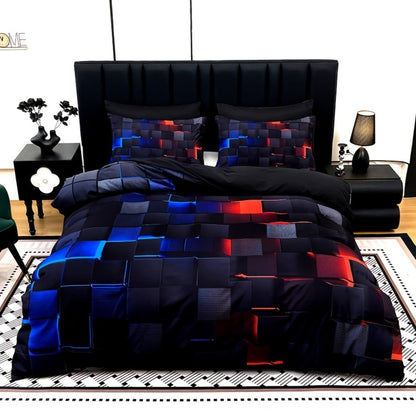 Duvet Cover Set 3 Piece Plaid Digital Print Polyester Bedding All Season Twin Full Queen King Size with Pillowcases Purple Blue Red