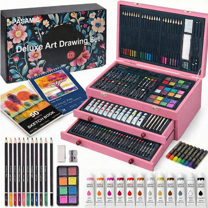 172 Piece Deluxe Art Set in Wooden Case with 2 Drawing Pads Crayons Acrylic with the Listed Color, Size or Set Options for Everyday Use
