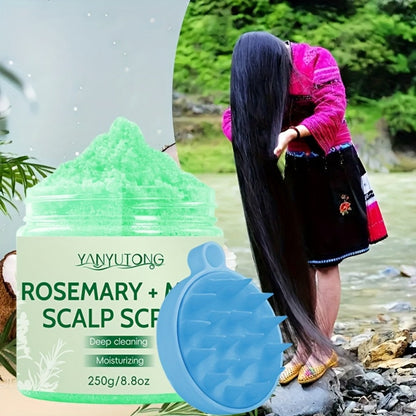 Rosemary Mint Scalp Scrub with Massage Brush 250g, Deep Cleansing Hair Scalp Exfoliator, Removes Buildup & Purifies for Oily