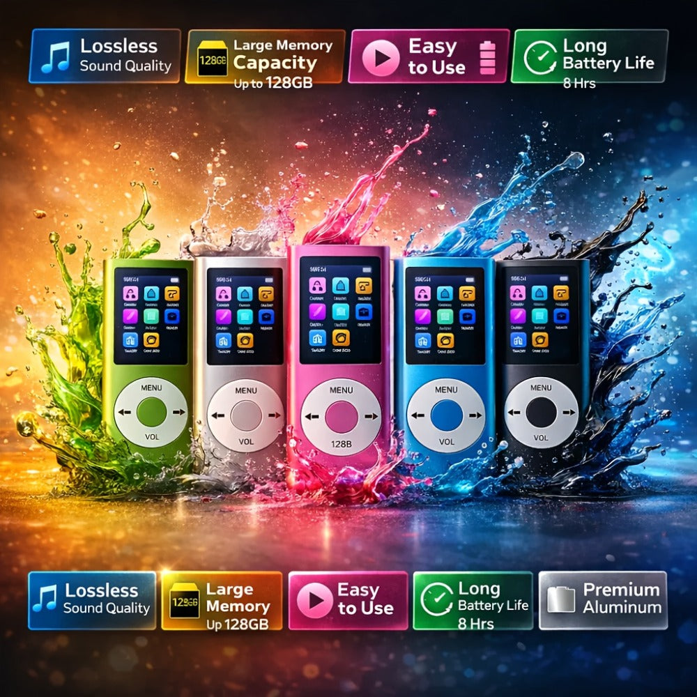 Portable MP3 and MP4 Player with 128GB Card Support, 1.8-Inch Screen and Five Color Options