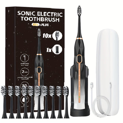 IPX8 Sonic Electric Toothbrush with 8 Replacement Brush Heads – Metal Shaft, USB Rechargeable 500mAh, Travel Case & Holder