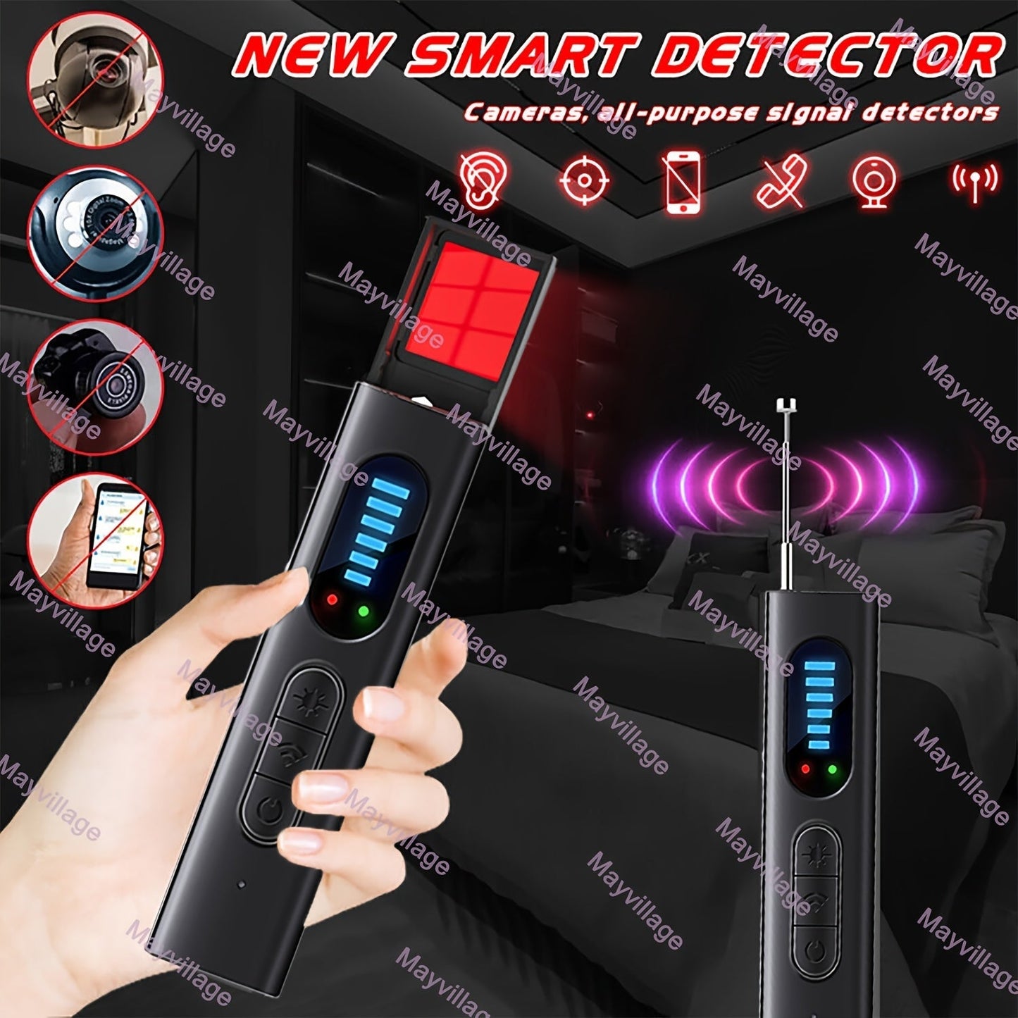 Hidden Camera Detector Anti-Spy RF Signal Scanner, GPS Tracker Finder, Wireless Bug Detector, Portable Protection for Hotels