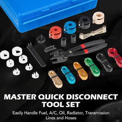 Fuel Line Disconnect Tool Set – 26pc Master Quick Disconnect Kit with AC & Transmission Disconnect Pliers for Fuel Line Removal