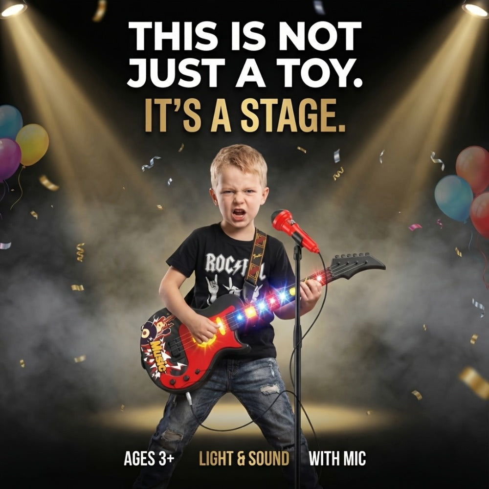 Kids Electric Guitar Toy with Microphone, Lights & Sounds, Musical Instrument Toy for Toddlers Ages 3-8
