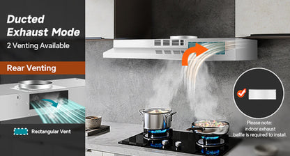 Range Hood 36 Inch Under Cabinet Ducted Ductless Convertible Stainless Steel 350CFM 2-Speed for Home Cooking, Dining and Outdoor Meals