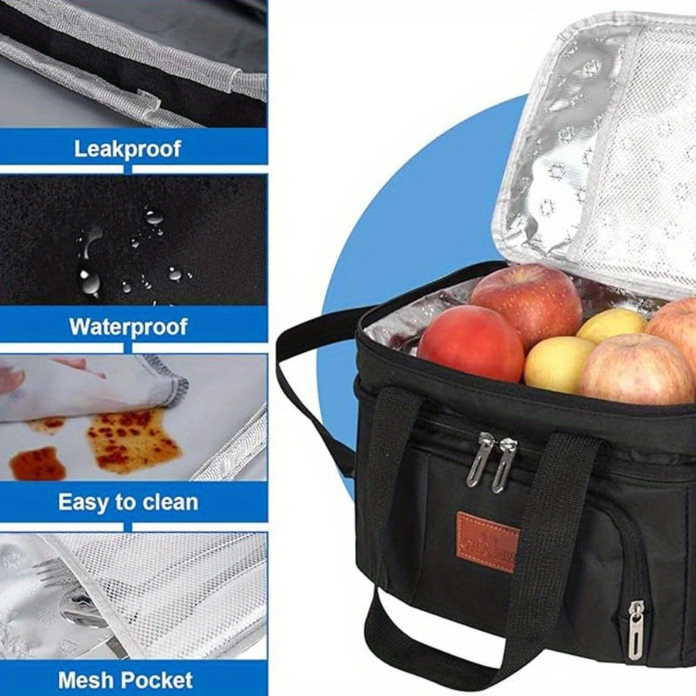 Double-Deck Lunch Tote with Front Pocket and Shoulder Strap in Gray, Blue, Black or Pink Options