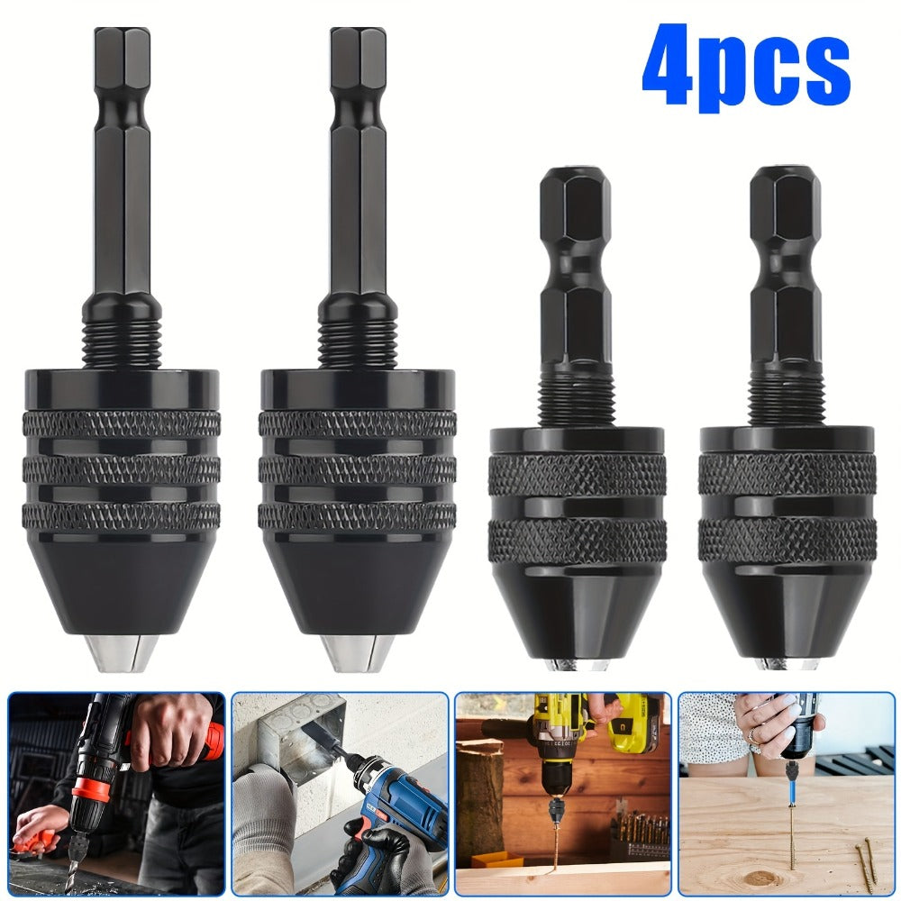 Keyless Drill Chuck Adapter 4PCS 1/4 Inch Hex Shank Quick Change 0.3-6.5mm 0.3-3.6mm Collet Screwdriver Impact Driver Converter for Drill