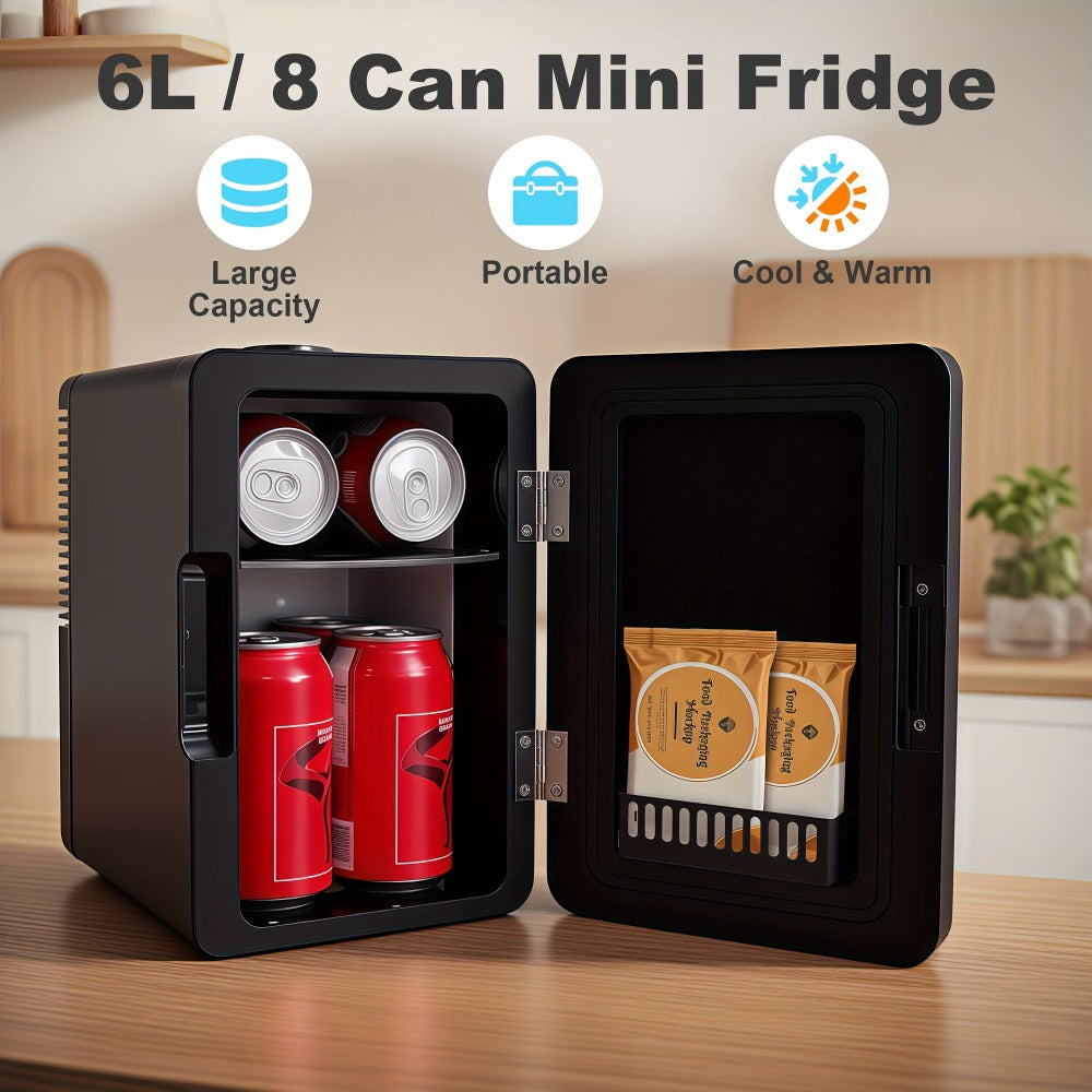 Mini Fridge 1.59 Gal 9-Can - AC/DC Portable Cooler & Heater, Silent Thermoelectric Refrigerator for Skincare