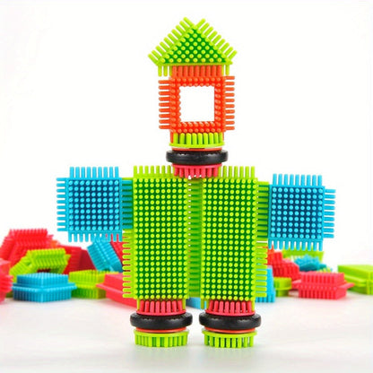Hedgehog Bristle Blocks for Toddlers 150PCS, Interlocking Brush Building Set, Sensory STEM Learning Toy for Kids Ages 2 3 4 5